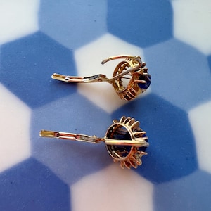 Vintage 14k gold blue Lapis Lazulis dangle earrings, little hoop earrings birthday earrings gift anniversary earrings gift stud earrings image 4
