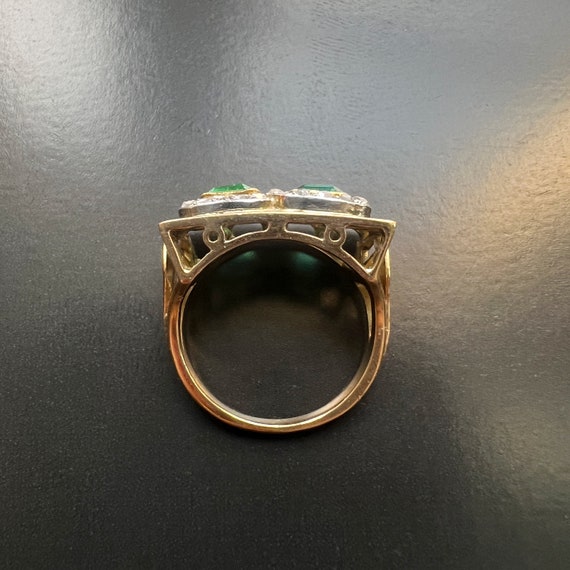 Retro 18K gold emerald and diamond French tank ri… - image 8