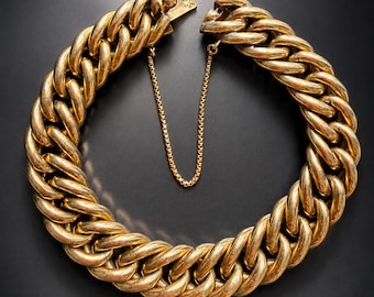 Antique French 18K yellow gold curb link bracelet
