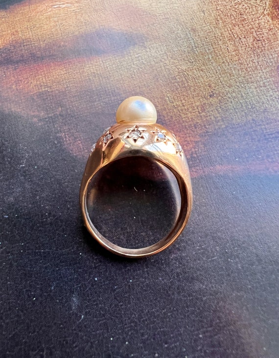 Vintage 18K gold star diamond pearl cocktail ring… - image 6