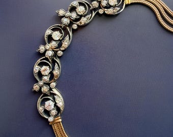 Antique Victorian 18K gold floral diamond link bracelet