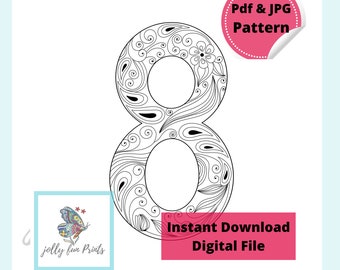 Paper Quilling Art Pattern for the number Eight (8) (Digital template)