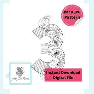 Paper Quilling Art Pattern for the number Three (3) (Digital template)