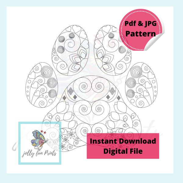 Paper Quilling Art Pattern for a paw print (Digital template)
