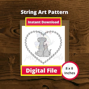 Puede incluir: Un patrón de arte de cuerda imprimible de un perro sentado dentro de un corazón. El patrón es de 8 pulgadas por 8 pulgadas y es una descarga digital.