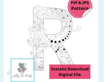 Paper Quilling Art Pattern for uppercase and lowercase of Letter R (Digital template)