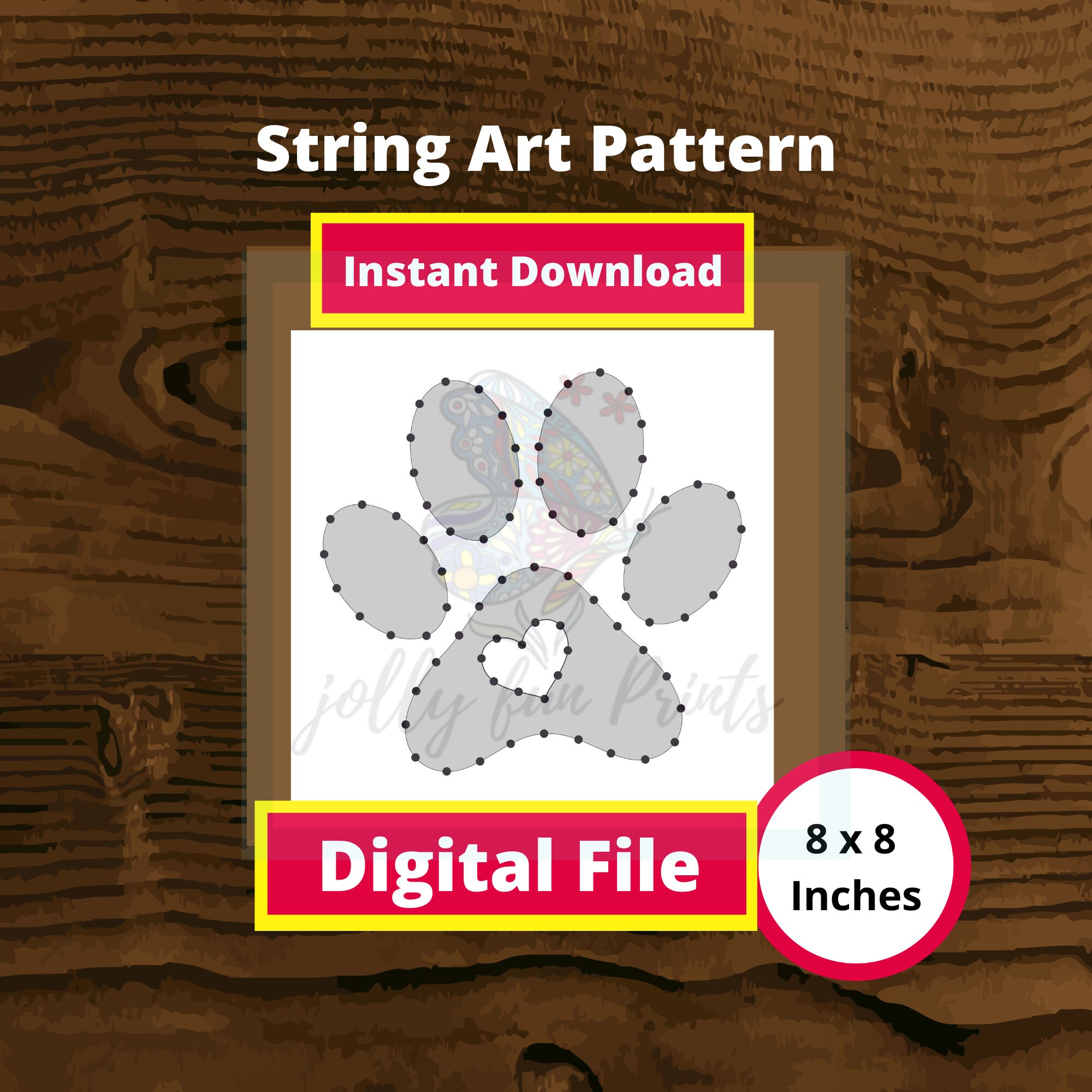 Paw and Heart String Art Digital Patterns (8 X 8 Inches) (four ...