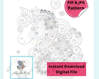 Papier Quilling Art Pattern für Einhorn (Digitale Vorlage)