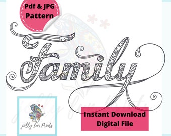 Paper Quilling Art Pattern for the Word Family (Digital template)