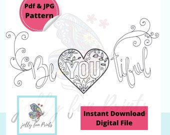 Paper Quilling Art Pattern for the Word Be-YOU-tiful (Digital template)