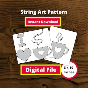 Coffee or tea String Art Digital Patterns  (8 x 10 inches) (Two diffrent templates)