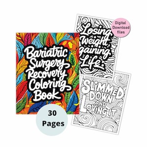 Páginas para colorir de recuperação de cirurgia bariátrica com citações engraçadas (download instantâneo de arquivo digital em pdf para impressão) para uso pessoal
