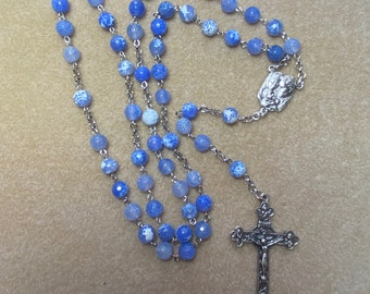 Marbled Blue Glass Bead Rosary