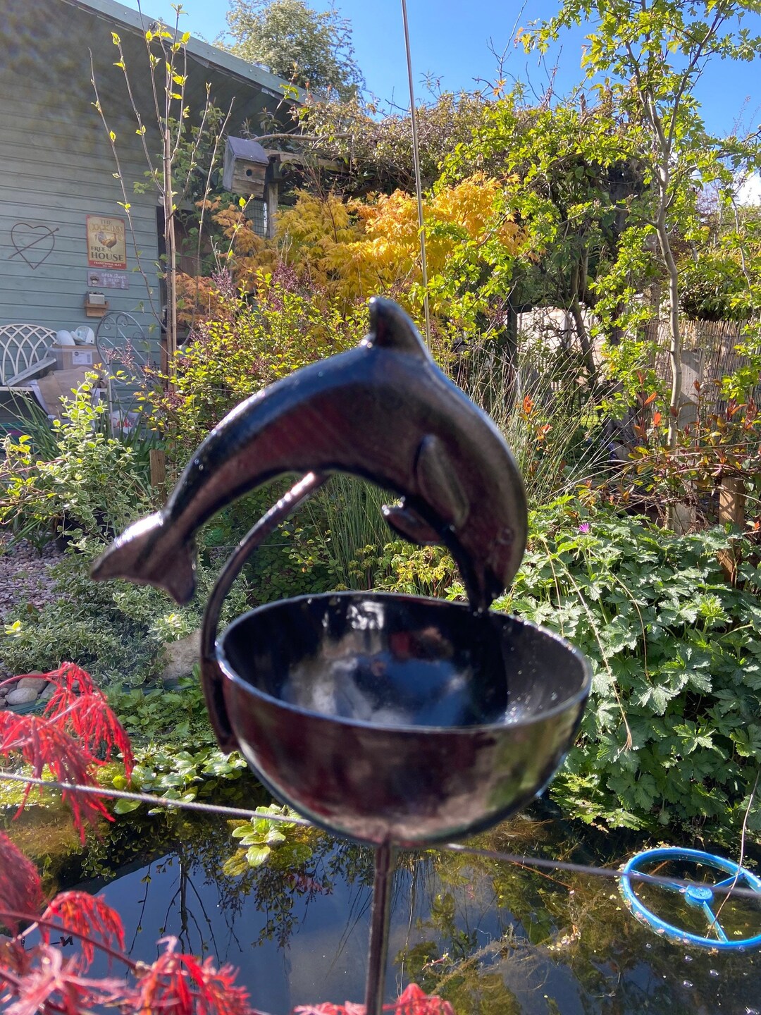 Dolphin Bird Feeder/water Bowl. Substantial Steel Bowl on 8 Mm Etsy UK