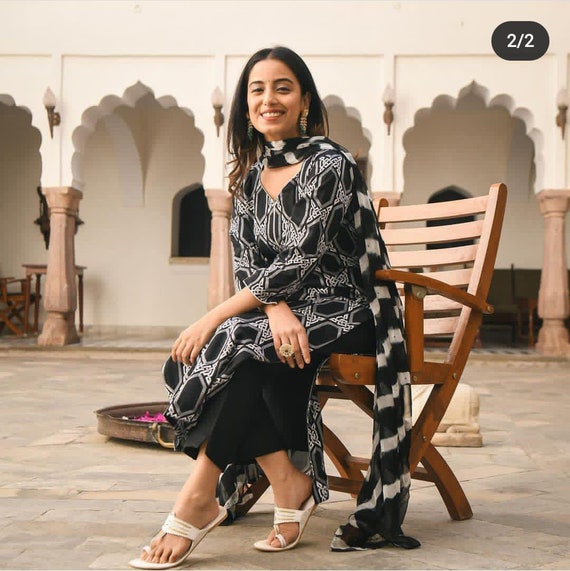 ISHIN Salwar Suits and Sets  Buy ISHIN Black Gota Work Kurta And Trouser  With Dupatta Set of 3 Online  Nykaa Fashion