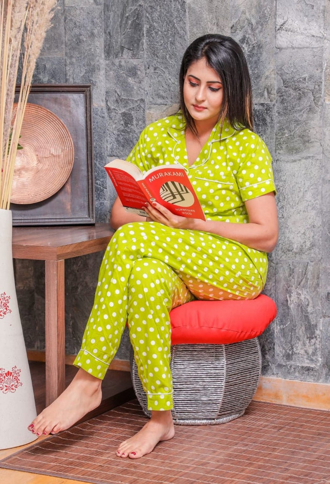 Indian Nightwear Kurti Matching Top Pant Night Suit Women Etsy