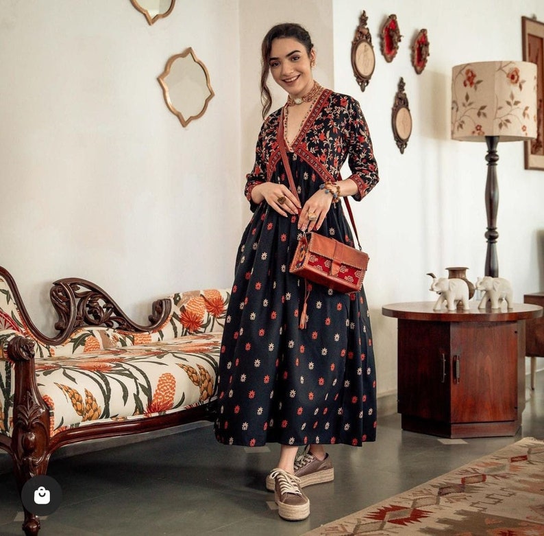 New Exclusive Wedding Indian Vagan print Anarkali Suit Patchwork Kurti Black Combo By Sushobit Vastram