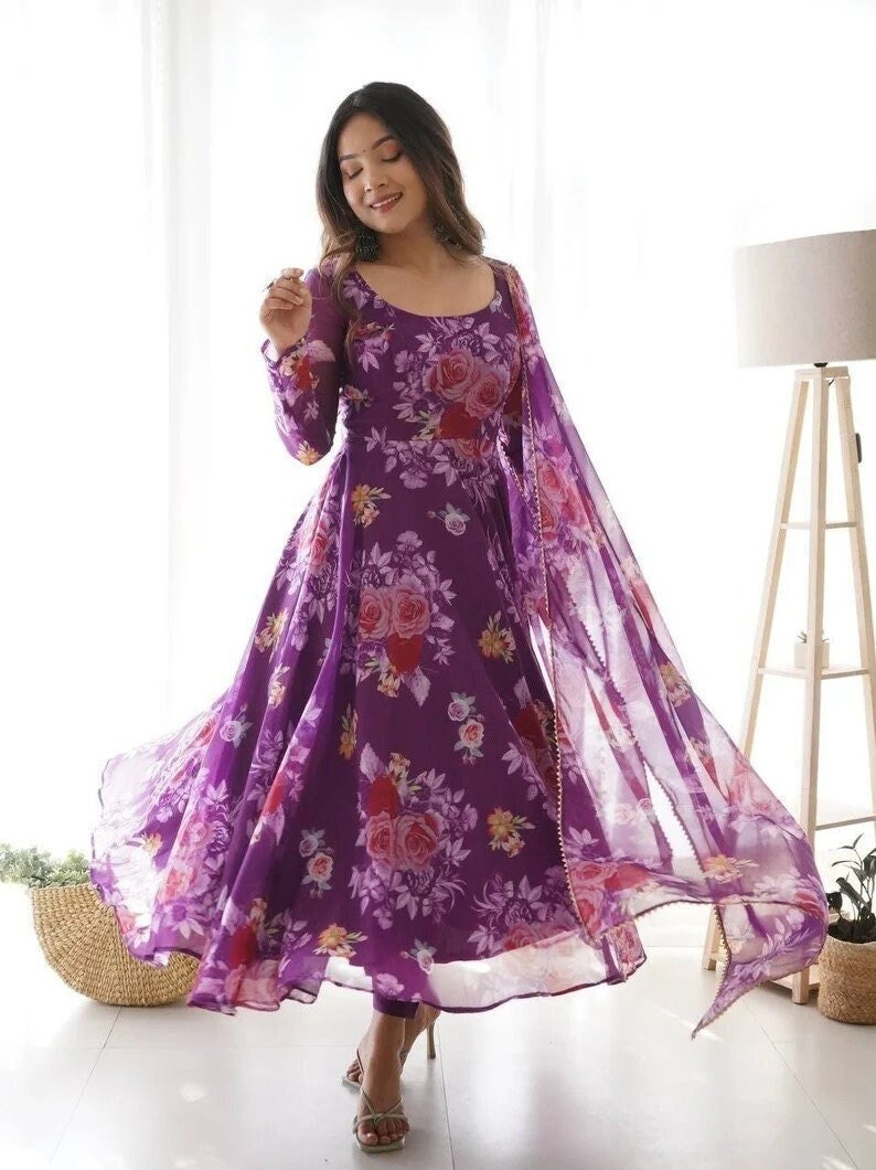 Buy Pink Cotton Printed Anarkali Gown - Bandiwal