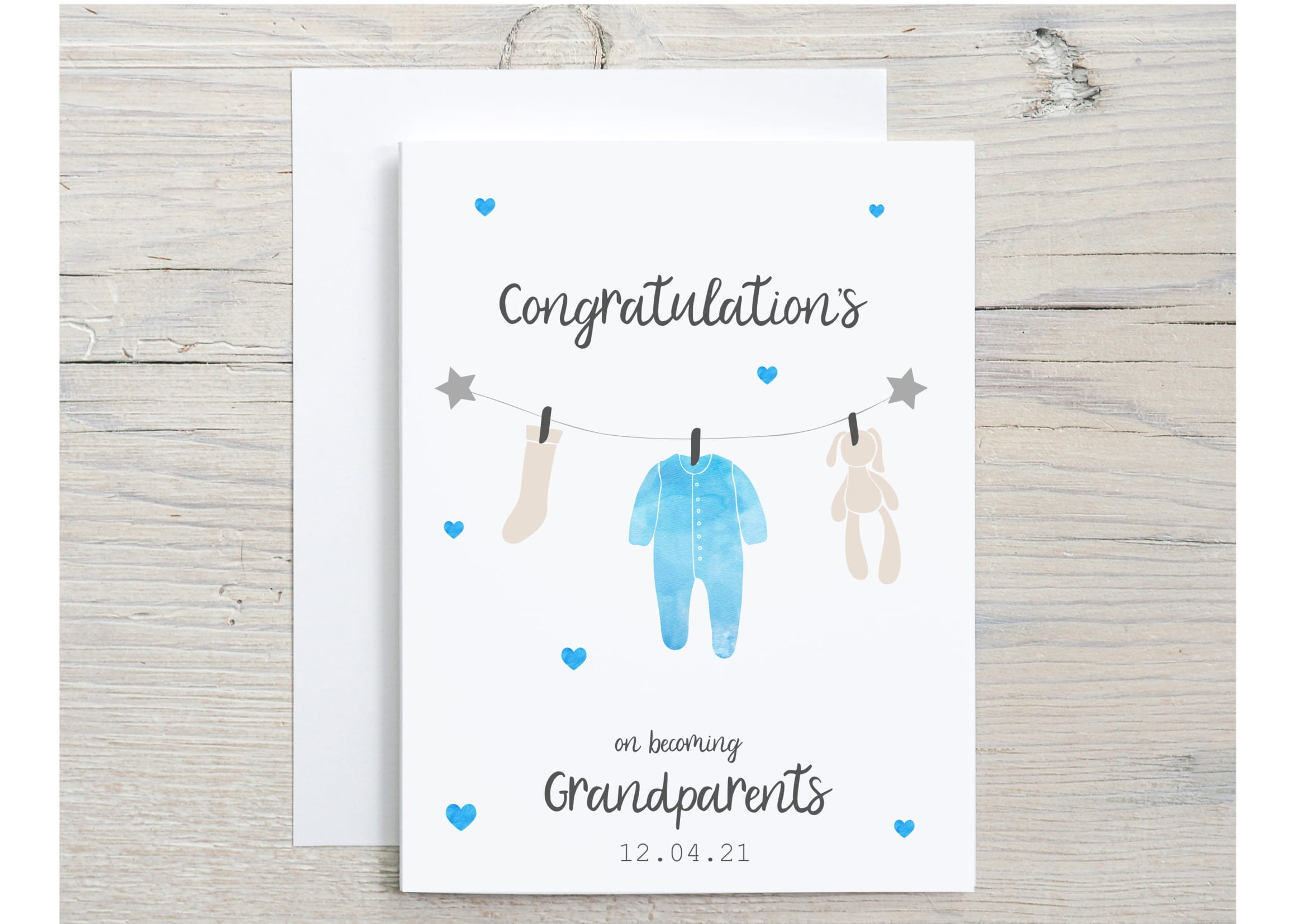 Personalised New Baby Birth Announcement Card For Grandparents - Pink Or Blue, Floral, Handmade
