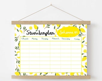 Personalized timetable, school enrolment gift, timetable with name, DIN A4, motif "lemon", back to school, school bag gift