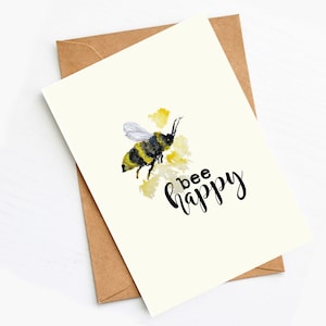 Postkarte Bee Happy – liebevolle Grußkarte zur Aufmunterung | A6 Karte handgemalt | Geburtstagskarte Freundin | Don’t worry, bee happy