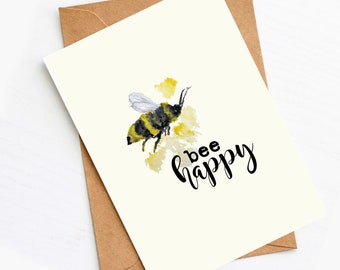 Postkarte "Bee happy" | Karte zur Aufmunterung  | Grußkarte Biene | Karte für beste Freundin | Glückwunschkarte | Geburtstagskarte