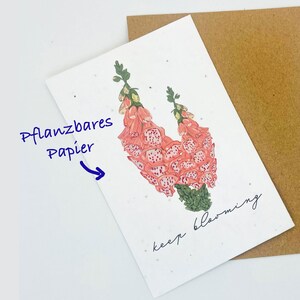 Tarjeta motivacional plantable Postal de papel con semillas "Keep Blooming" | Tarjeta de planta con flores de campo | Tarjeta motivacional | flores de cumpleaños