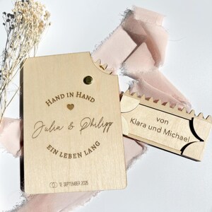 Regalo di nozze personalizzato in contanti MANO nella MANO, incisione personalizzata del biglietto di nozze, regalo di nozze, biglietto di legno, regalo, sposi