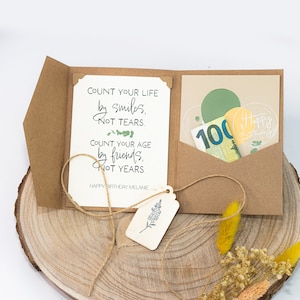 Caja de regalo personalizada con dinero y globos de cumpleaños | Caja de regalo para dinero o cupón | Tarjeta de cumpleaños para cumplir deseos