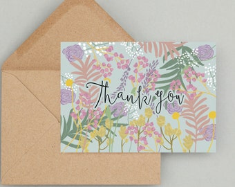 Postcard "Thank you"| Floral thank you card | Note cards with envelope | Watercolor illustration | Flower ring | Card Thank you
