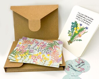Postcard Set "Wild Flowers" | 5 postcards "Thank you" 5 postcards "Wildflower" 5 round stickers | Boho cards for different occasions