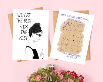 Grußkartenset „Girls“| Feministische Deko Kunst | 2 Freundschaftskarten| mit lustigem Spruch | beste Freundin Geschenk | Feminismus