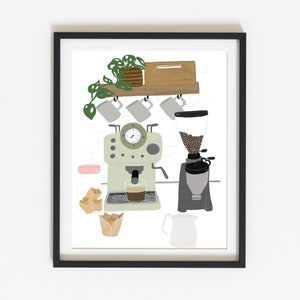 Kitchen picture "Cafetera" | Coffee Art | Portafilter Machine Image | Kitchen Mural | Espresso Machine Drawing | Retro kitchen art hand-painted