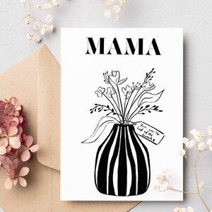 Moderne kaart voor Moederdag MAMA, vouwkaart in DIN A6-formaat, eenvoudige kaart met bloemengroet, moedercadeau, verjaardagskaart voor moeder
