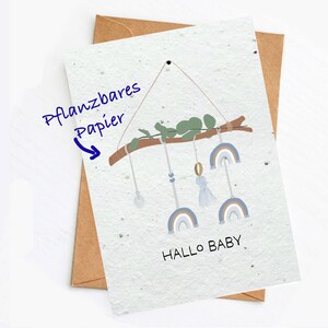 Carte bébé à planter "Bonjour bébé" | Carte pliante en papier ensemencé | Fleurs sauvages | Carte des plantes avec des fleurs sauvages | Carte de naissance | Carte de bébé
