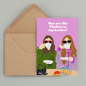 Carte d'anniversaire meilleure amie « Tu es la Thelma de ma Louise » – Parfaite pour meilleure amie, fans de road trip et cinéphiles - Carte postale