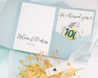Money gift wedding personalized &quot;Thousand Years&quot; | Wedding gift money | Gift box with wedding card in blue | Gift box