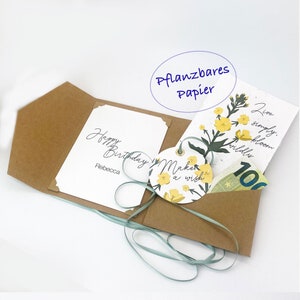 Cadeau d'argent pour anniversaire ANNIVERSAIRE - cadeau d'anniversaire personnalisé pour de l'argent - carte d'anniversaire avec papier de graines plantable