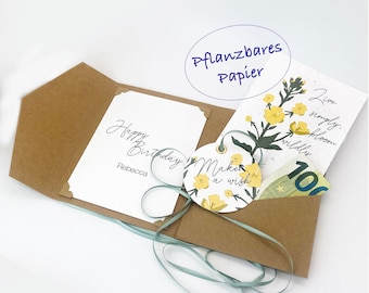 Money gift for birthday BIRTHDAY - personalized birthday gift for money - birthday card with plantable seed paper