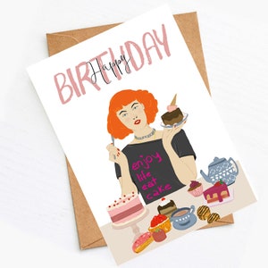 Biglietto d'auguri "mangia torta" | Biglietto con torta di compleanno |  Biglietto d'auguri compleanno | Buon compleanno | Cartolina Buon compleanno