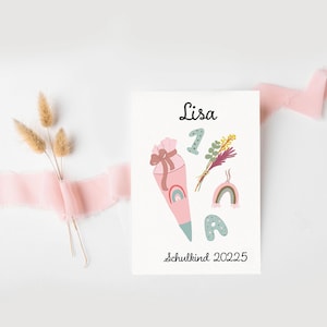Carte d'inscription scolaire pour filles avec nom | Carte du 1er jour d'école avec enveloppe | Inscription scolaire personnalisée 2024 | Cadeau d'inscription scolaire