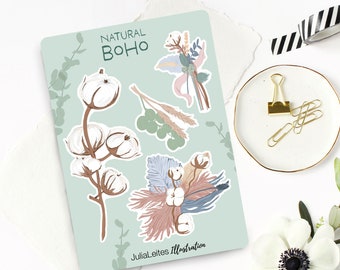 Boho Sticker - Cotton Branches - 4 Stickers - Planner Stickers - Floral Bullet Journal Stickers