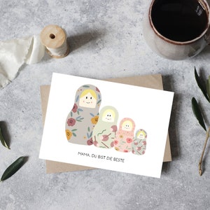 Geschenk für Mama „Mama du bist die Beste " | Grußkarte Matrjoschka für Mama |  Karte  für Mama |  Muttertag Geschenk | Danke Mama