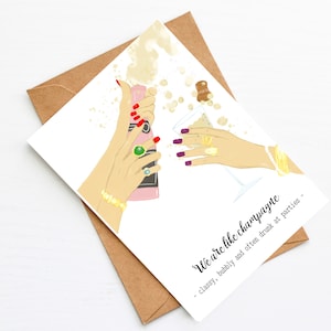 Geburtstagskarte  Beste Freundin "Friends & Champagne" | Freundschaftskarte | Postkarte mit Spruch | Gratulationskarte | Karte Geburtstag