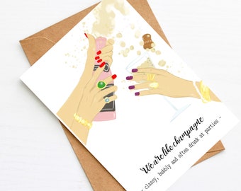 Geburtstagskarte  Beste Freundin "Friends & Champagne" | Freundschaftskarte | Postkarte mit Spruch | Gratulationskarte | Karte Geburtstag