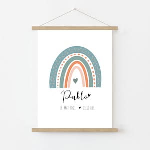 Imagen con nombre ARCOÍRIS, anuncio de nacimiento de bebé, decoración de guardería, regalo de nacimiento o bautizo, póster de nacimiento personalizado