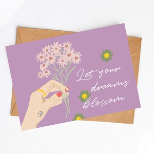 Cadeau Journée Internationale de la Femme « Laissez fleurir vos rêves » | Carte d'affirmation | Carte d'anniversaire | Carte de motivation | Carte d'encouragement | Printemps