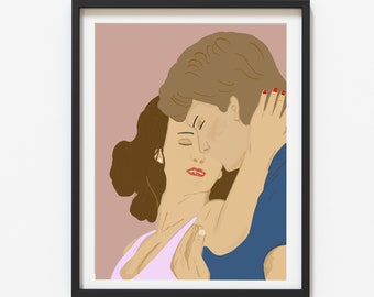 Illustration "Dirty dancing" | Illustrated movie poster |  Residential decor | Mural | Cult movie "Dirty dancing" inspired.