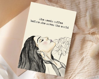 Folding card - "She saves the world" - in Din A6 format - gift best friend - card favorite person