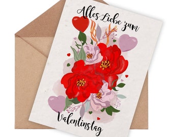 Plantable Valentine's Day card "Happy Valentine's Day" with heart and flowers | Folding card | Flower seeds card | Valentine's Day gift